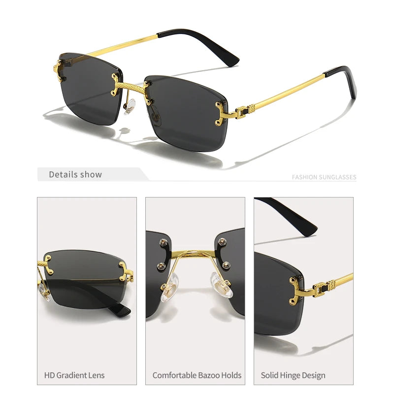 Occhiali Da Sole Rettangolari Caterside Punk In Metallo Lusso Senza Montatura Lenti Gradiente UV400 Uomo Donna Sport 2024