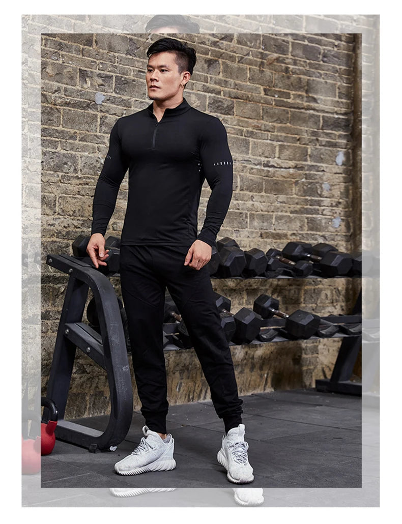T Shirt Sportiva Da Uomo Manica Lunga Per Palestra E Corsa In Compressione Abbigliamento Sportivo Zip Pullover Rashguard