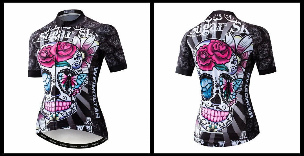 Weimostar Pro Maglia Da Ciclismo Donna Skull Traspirante Con Tasche Riflettente Quick Dry Estate MTB