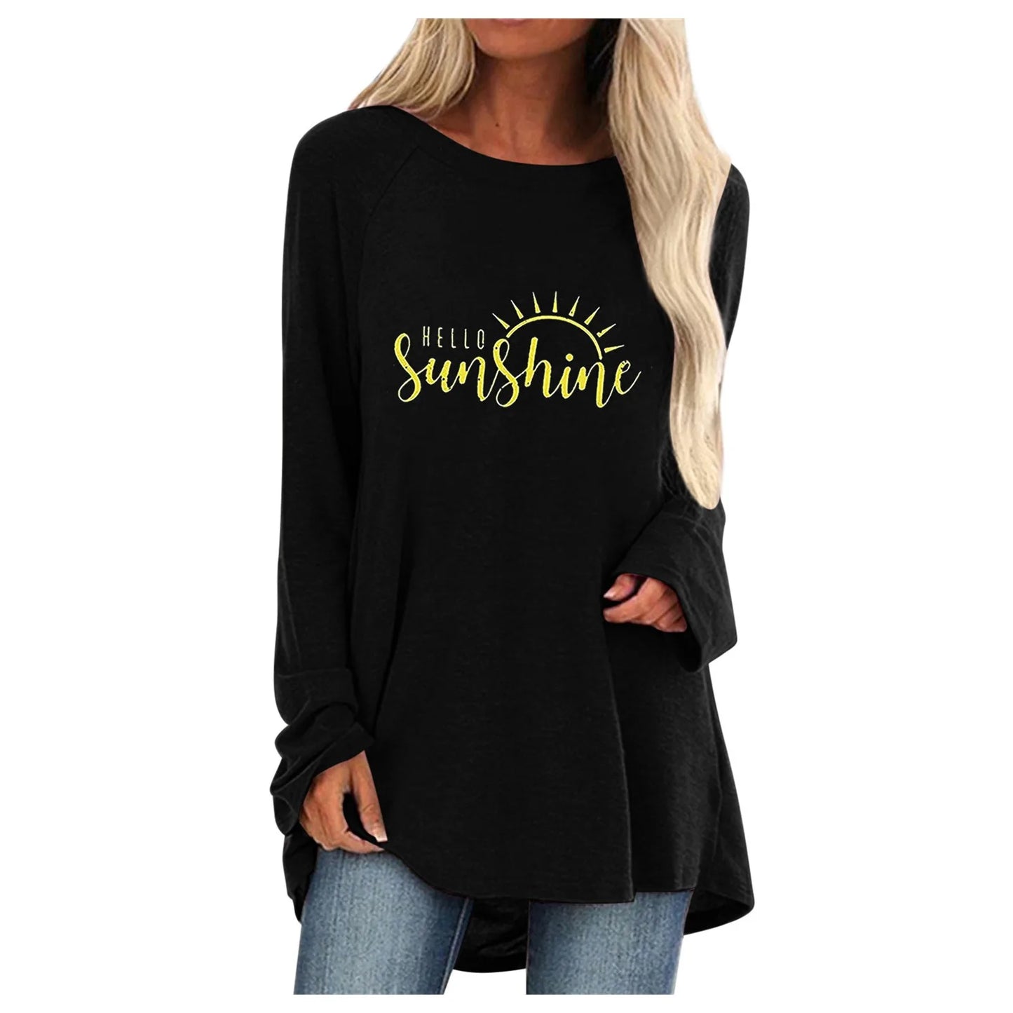 Maglietta Donna Collo O Cuore 3D Stampato Allentata Maniche Lunghe Harajuku Pullover Grandi Dimensioni