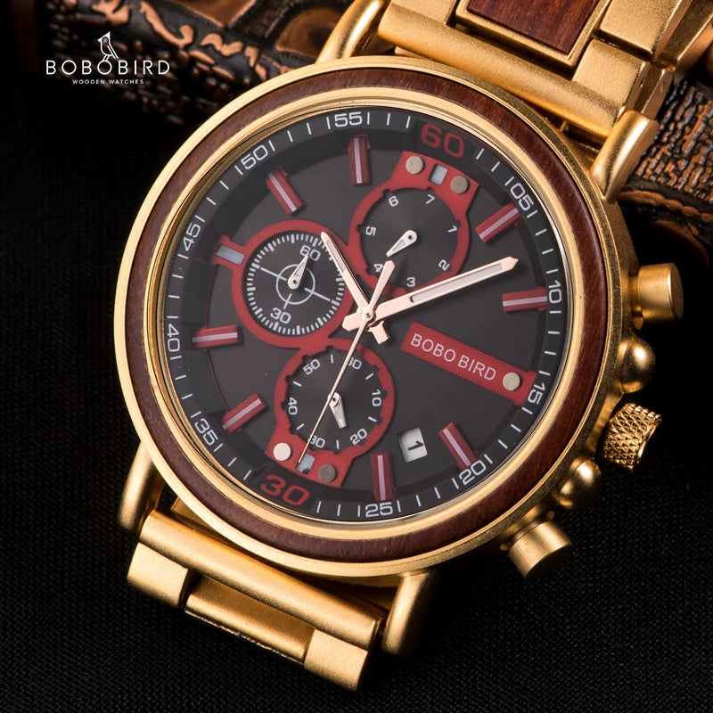 Orologio In Legno Da Uomo Cronografo Luxury Top Brand Elegante Con Scatola Di Legno Logo Personalizzato Regalo Ideale