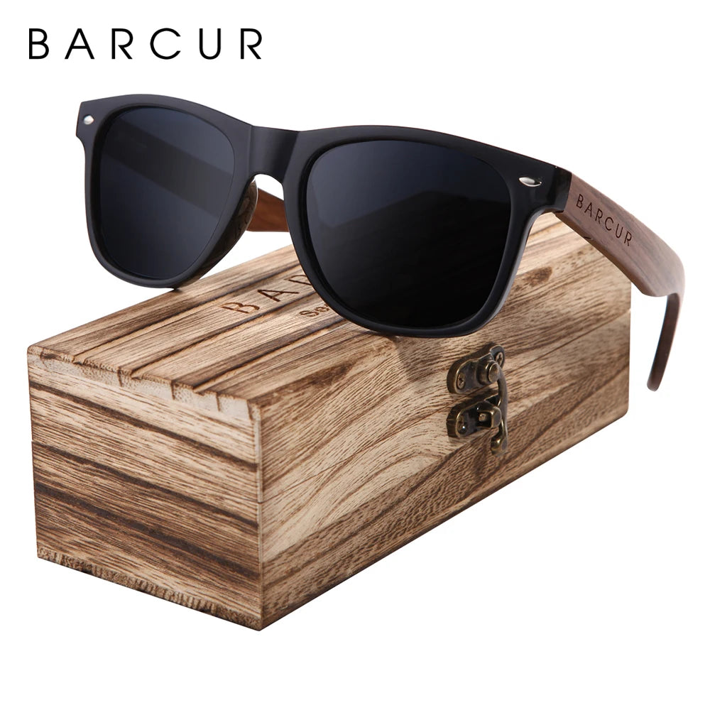Occhiali Da Sole In Legno BARCUR Uomo Polarizzati UV400 Protezione Totale Scatola Originale