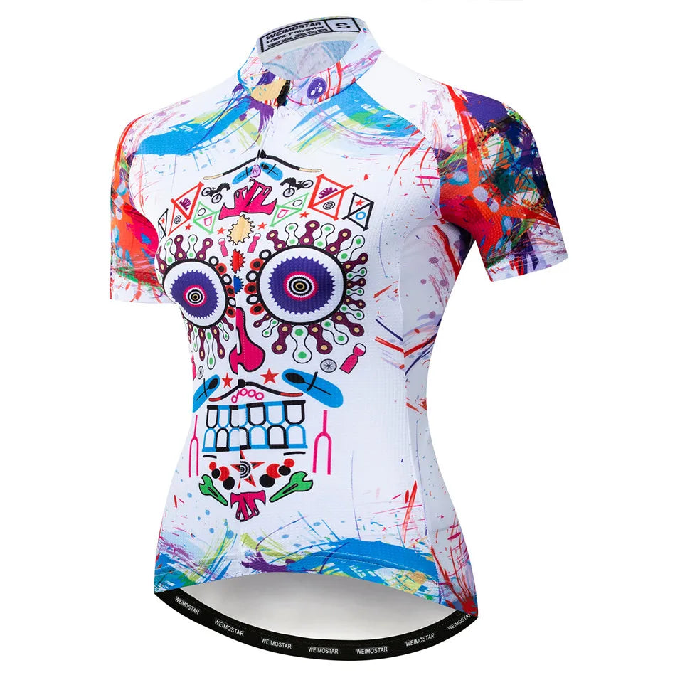 Weimostar Pro Maglia Da Ciclismo Donna Skull Traspirante Con Tasche Riflettente Quick Dry Estate MTB