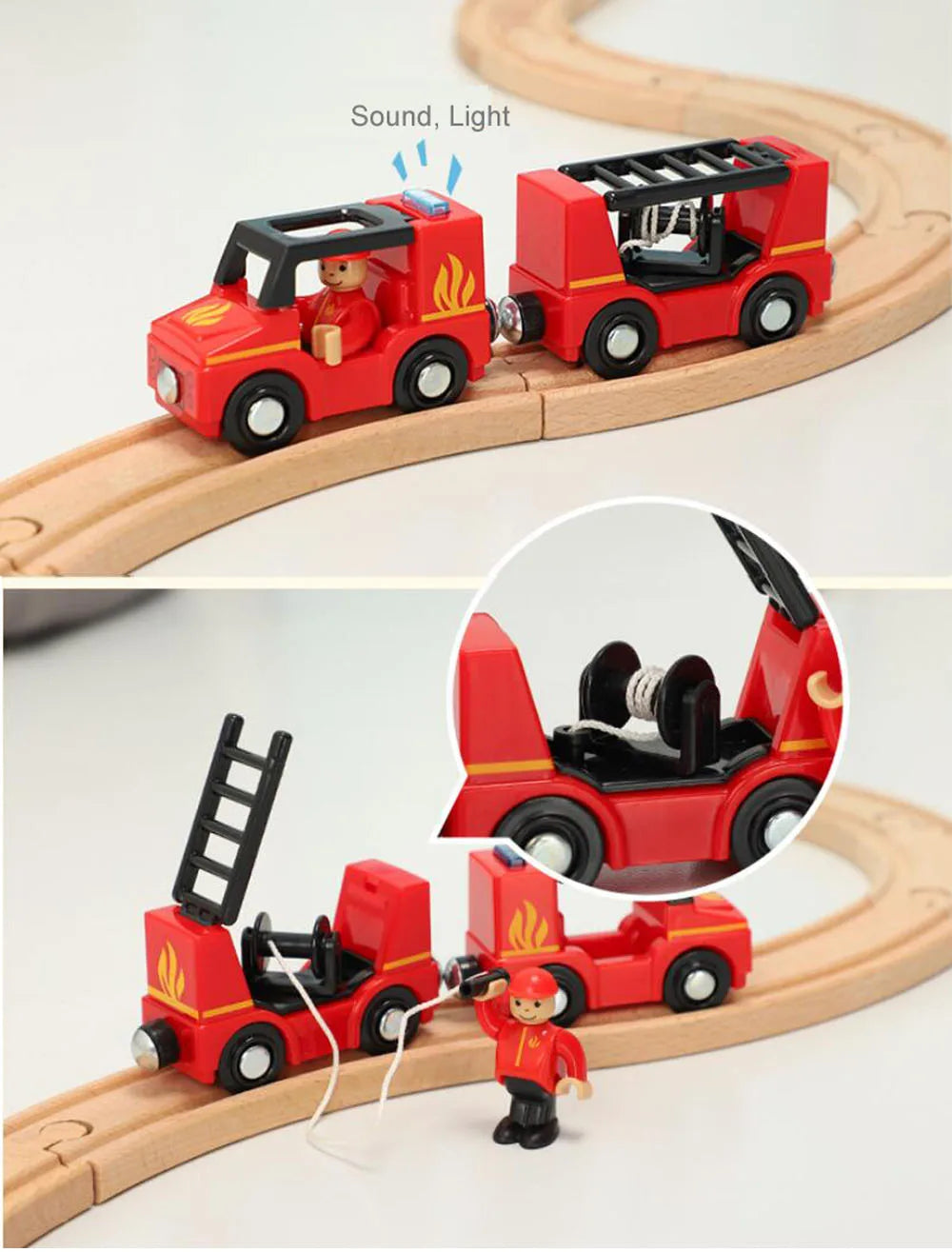 Nuovo Treno Magnetico Per Bambini Con Camion Pompieri Ambulanza Polizia Compatibile Brio In Legno