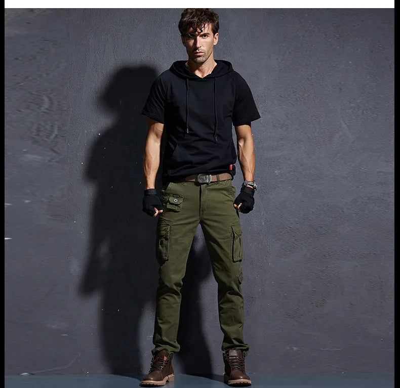 Pantaloni Cargo Uomo Mimetici Con Tasche Molteplici Pantaloni Larghi Casuali In Cotone
