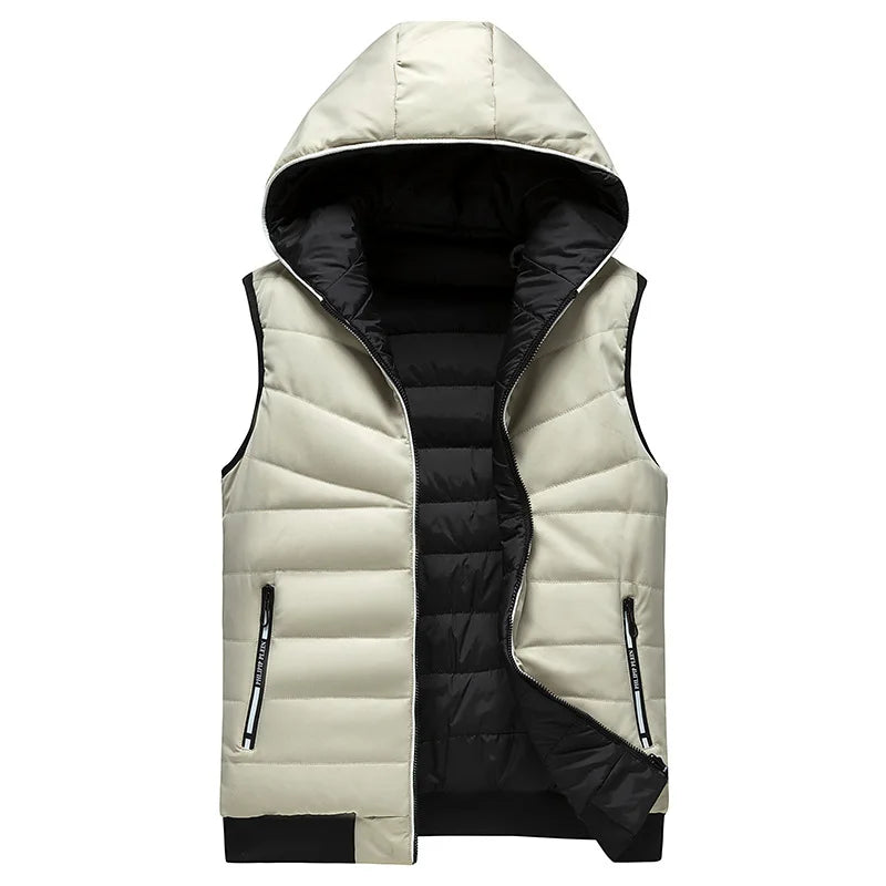 Gilet Reversibile Da Uomo Imbottito Senza Maniche In Cotone Con Cappuccio E Colletto Mandarino 2 In 1 Parka VT 276
