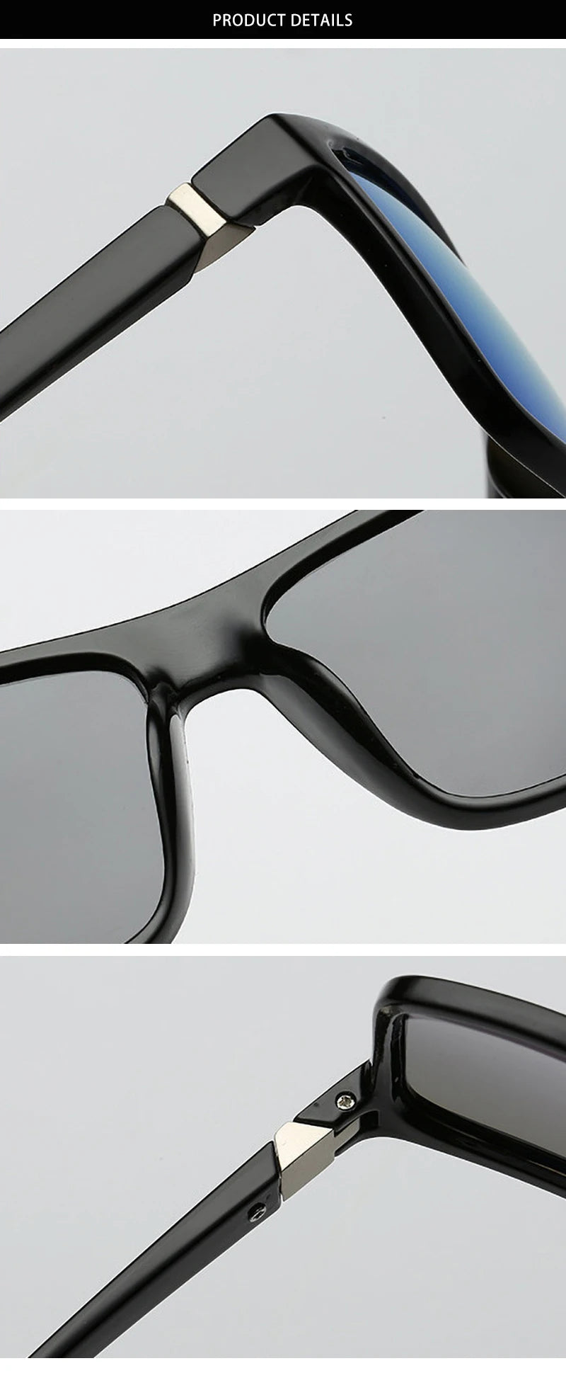 Occhiali Da Sole Polarizzati Quadrati Neri Classici Da Uomo Blu A Specchio Moda Unisex Vintage UV400