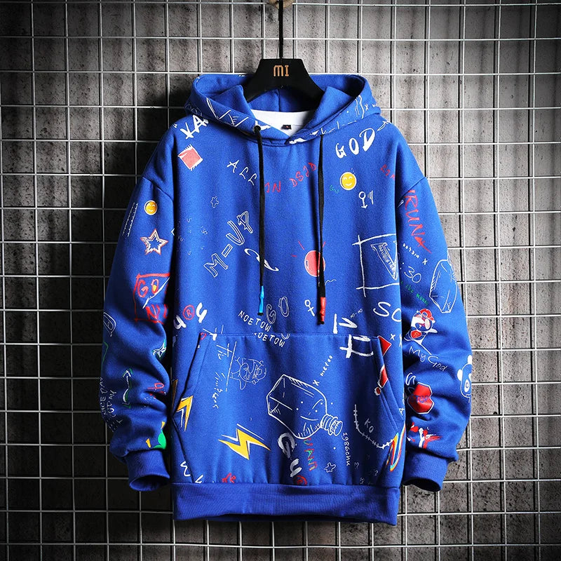 Felpa Con Cappuccio Uomo Autunno Chaifenko Streetwear Hip Hop Harajuku Anime Graffiti Casual