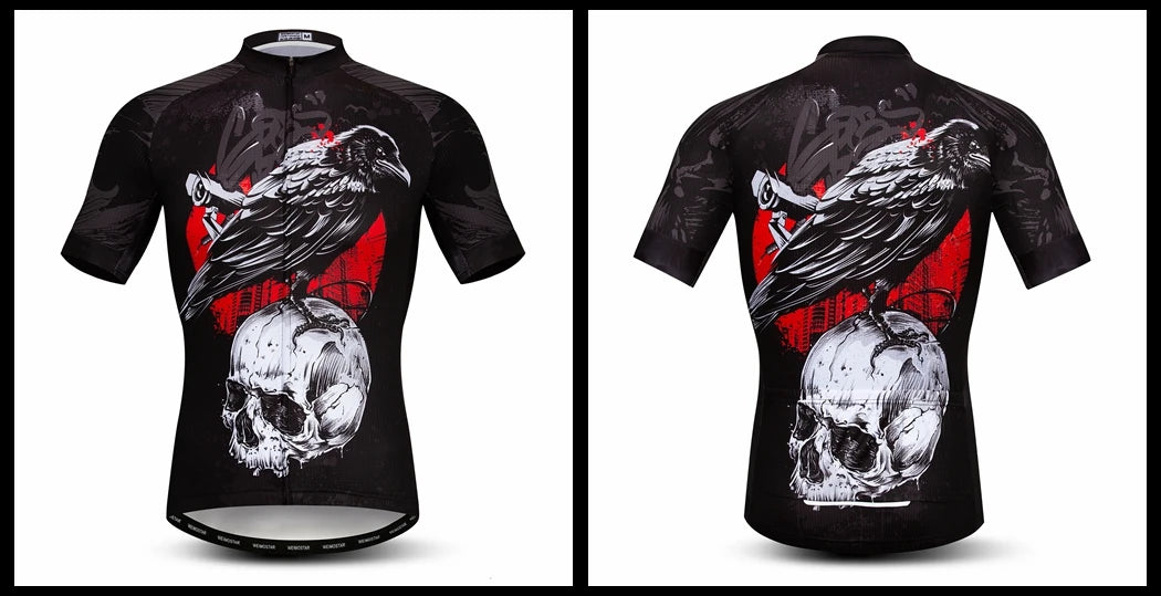 Jersey Da Ciclismo Uomo Skull Traspirante Estate Quick Dry Anti Sudore Riflettente Con Tasche MTB