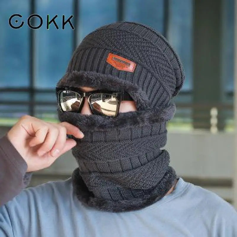 Set Invernale Cappello A Cuffia Unisex Lana Lavorata A Maglia Con Sciarpa Passamontagna Maschera