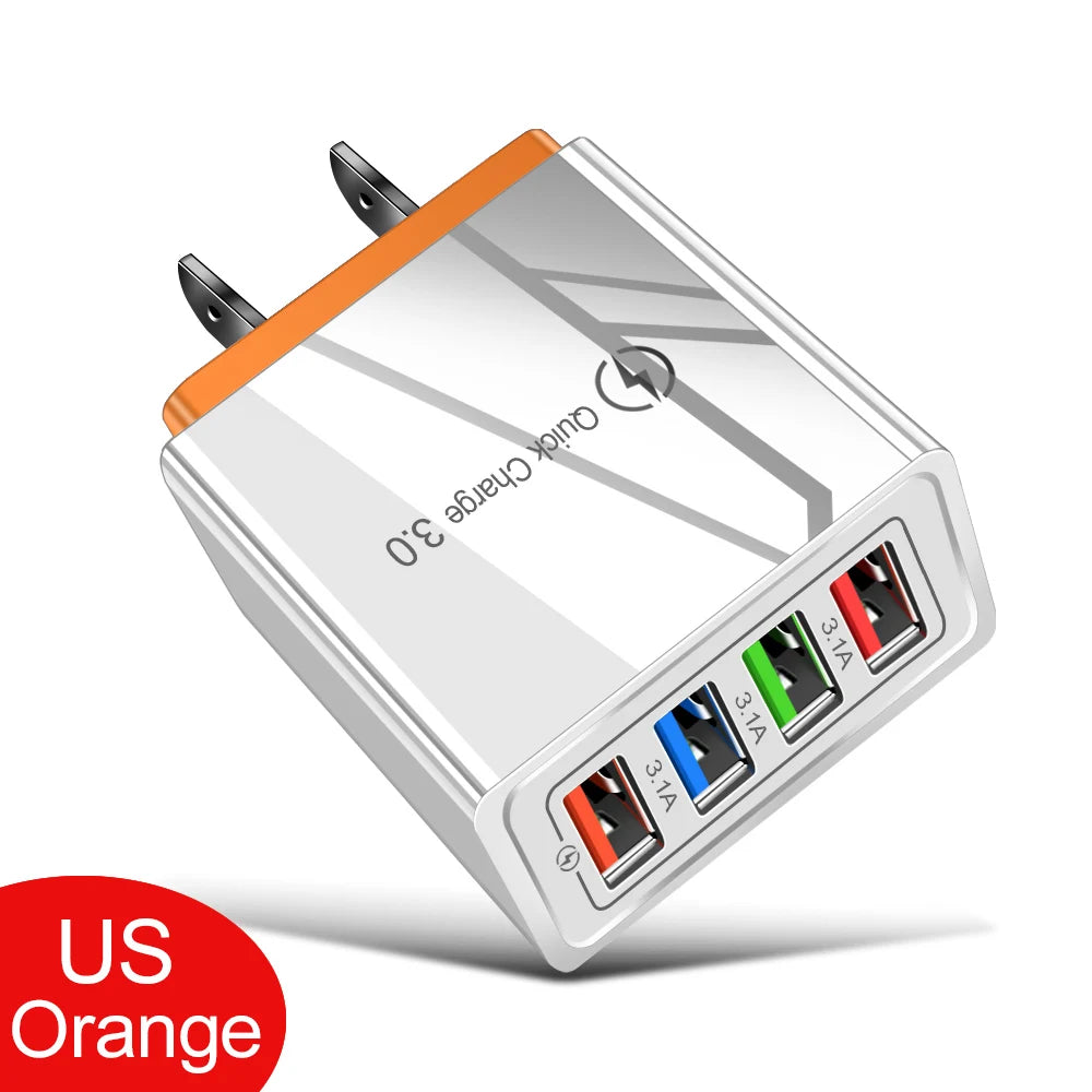 Caricatore USB 3A a 4 Porte Da Muro Con Spina EU US Integrata Per iPhone 16 Pro Ricarica Veloce