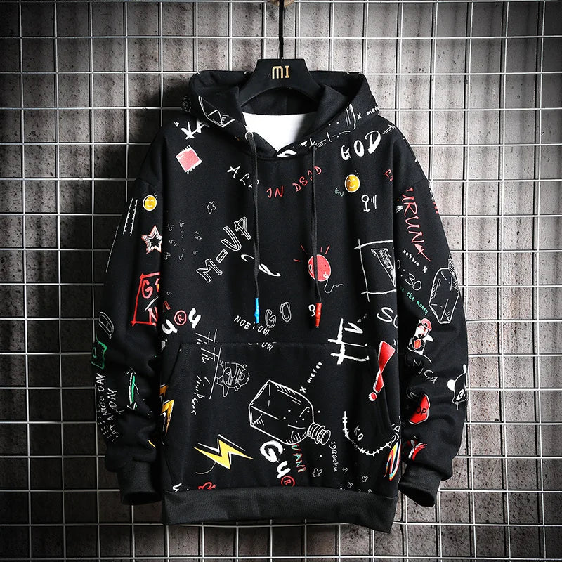 Felpa Con Cappuccio Uomo Autunno Chaifenko Streetwear Hip Hop Harajuku Anime Graffiti Casual