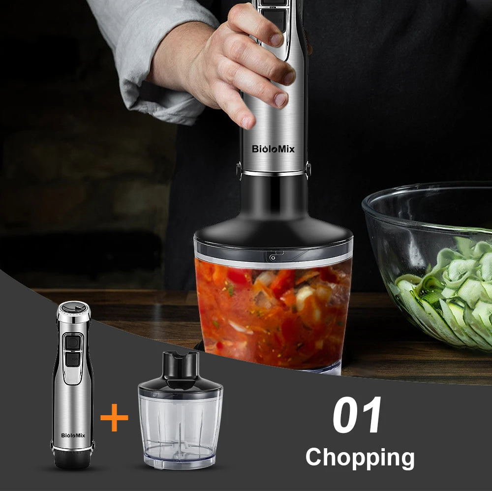 Frullatore A Immersione Biolomix 4 In 1 Ad Alta Potenza 1200 W Lame In Acciaio Inox Con Tazza Tritatutto E Frullato