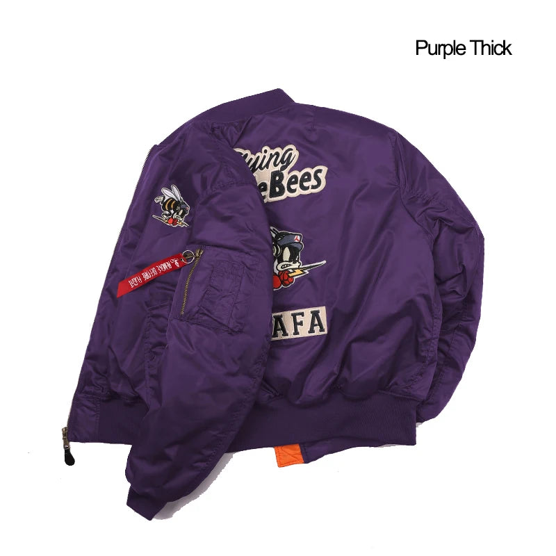 Giacca Bomber Da Uomo Invernale Con Patch Ricamato Bumble Bees Forza Aerea Pilota Calda E Imbottita