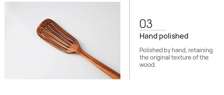 Set Da 5 Pezzi Di Spatole Scanalate In Teak Naturale Per Mescolare Utensili Da Cucina In Legno Resistente Al Calore