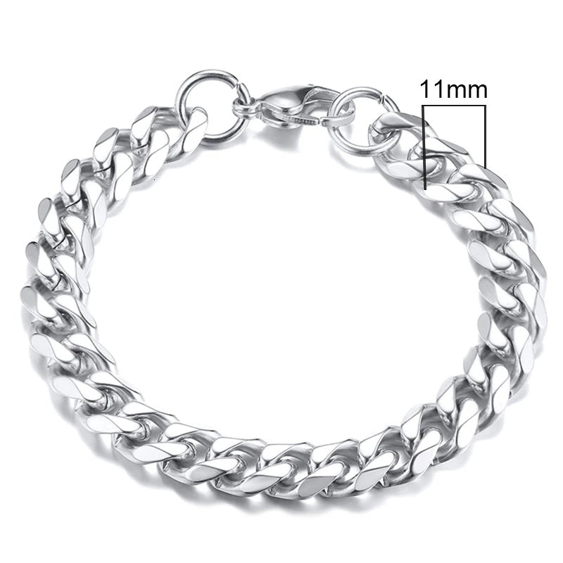 Bracciale Uomo Miami Curb Catena Grossa 3 A 11 Mm In Acciaio Inossidabile Cinturino Cubano Punk Classico