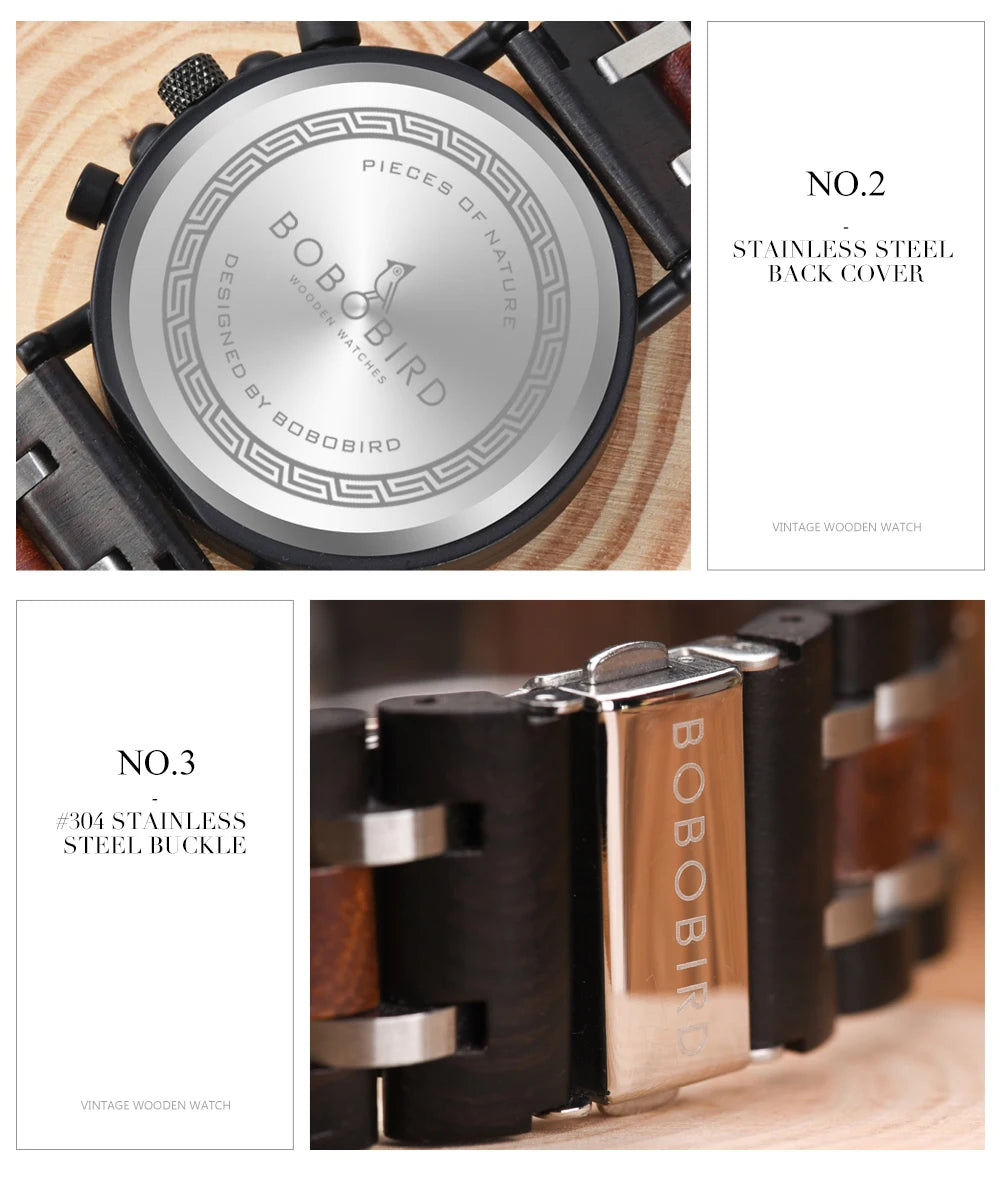 Orologio In Legno Da Uomo Cronografo Luxury Top Brand Elegante Con Scatola Di Legno Logo Personalizzato Regalo Ideale