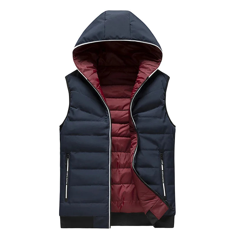 Gilet Reversibile Da Uomo Imbottito Senza Maniche In Cotone Con Cappuccio E Colletto Mandarino 2 In 1 Parka VT 276