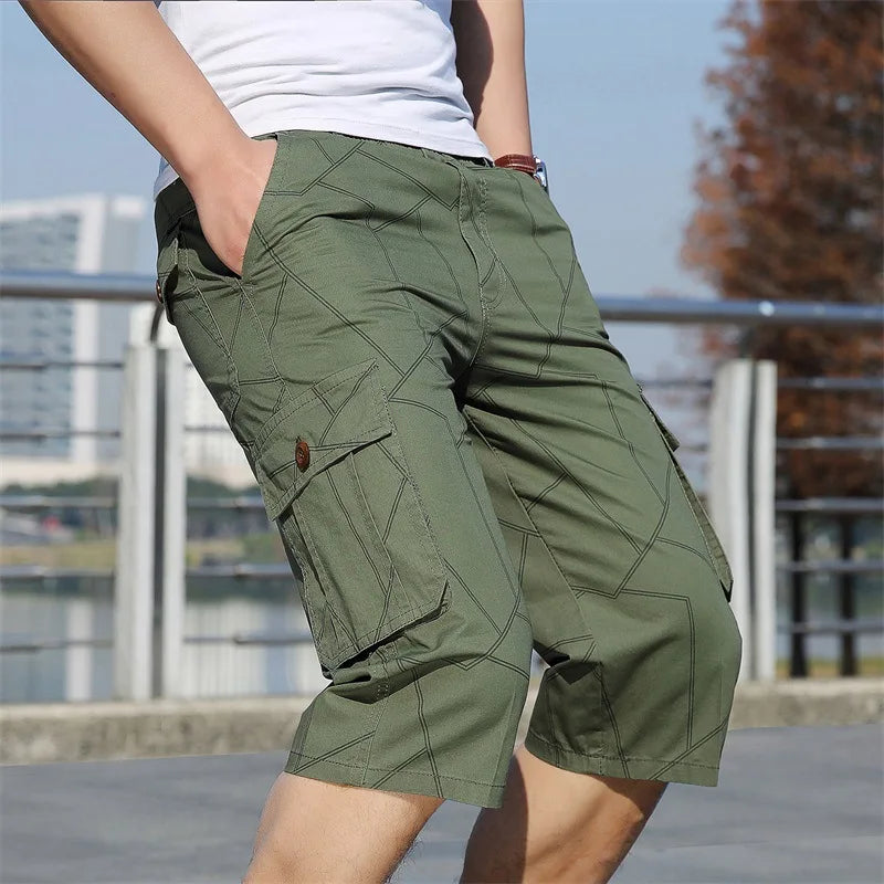 Pantaloncini Cargo Uomo Plus Size 6XL Lunghezza Al Ginocchio Cotone Elasticizzato Tasche Militari Bermuda Capri
