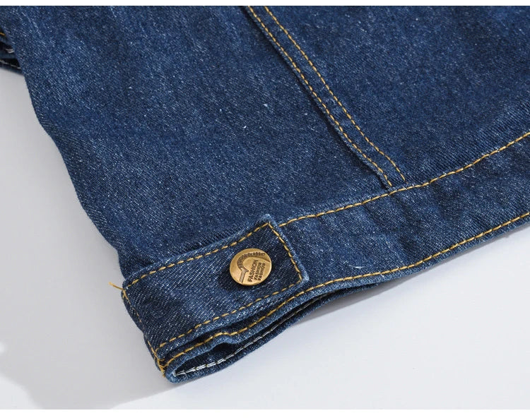 Capospalla Uomo Slim Fit Denim Blu Scuro Con Maniche Lunghe Tasche Giacca Jeans Classica