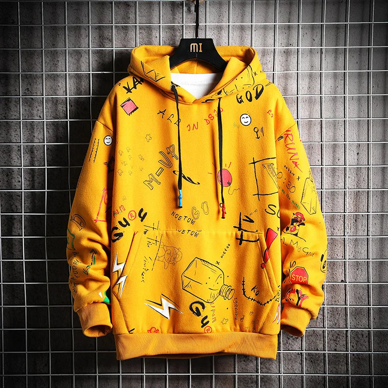 Felpa Con Cappuccio Uomo Autunno Chaifenko Streetwear Hip Hop Harajuku Anime Graffiti Casual