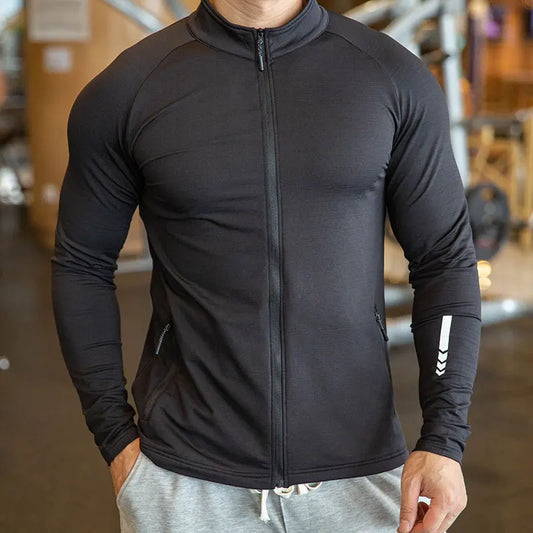 Nuova camicia sportiva invernale spessa da uomo Cerniera elastica Giacche da corsa ad asciugatura rapida Fitness Palestra Abbigliamento sportivo Sport Top Abbigliamento sportivo da uomo