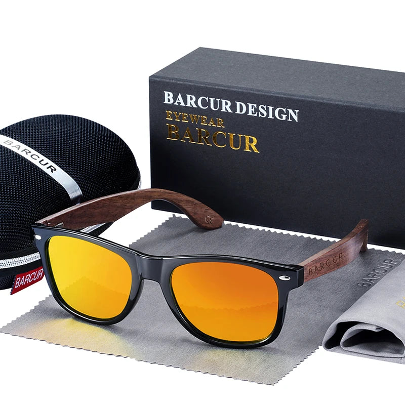 Occhiali Da Sole In Legno BARCUR Uomo Polarizzati UV400 Protezione Totale Scatola Originale