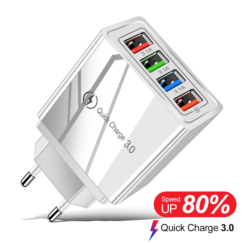 Caricatore USB 3A a 4 Porte Da Muro Con Spina EU US Integrata Per iPhone 16 Pro Ricarica Veloce