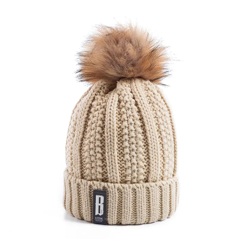 Cappello Invernale Da Donna Con Pompon Pelliccia Foderata Berretto In Lana Lavorato A Maglia Caldo E Elegante Streetwear