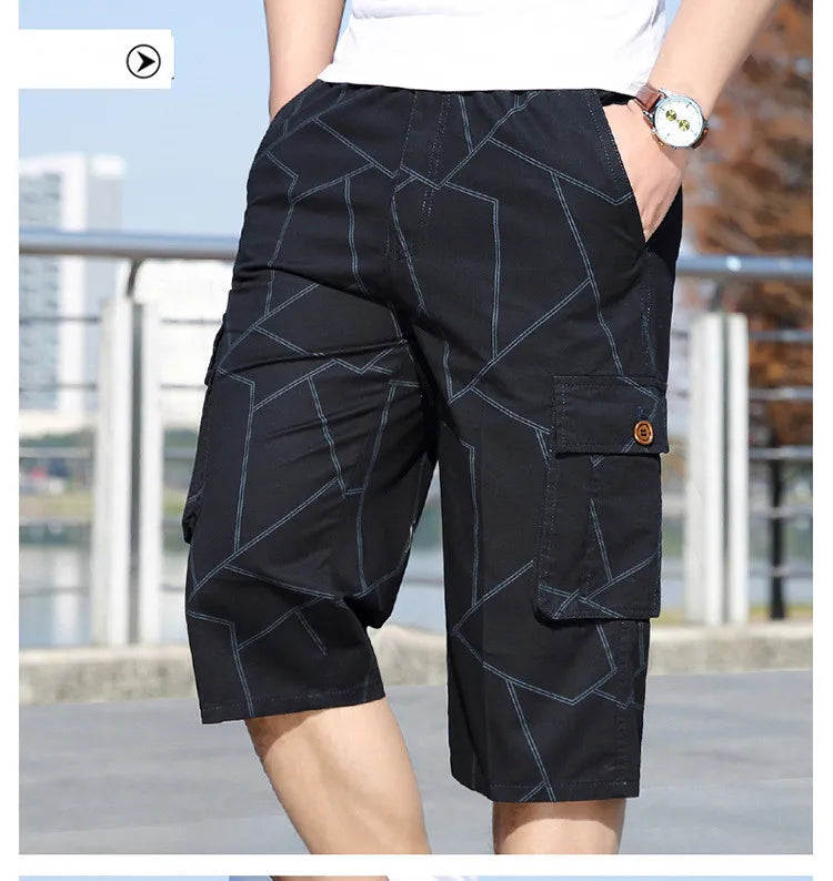 Pantaloncini Cargo Uomo Plus Size 6XL Lunghezza Al Ginocchio Cotone Elasticizzato Tasche Militari Bermuda Capri