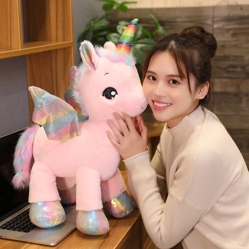 Peluche Unicorno Arcobaleno Con Ali 40 Cm Cuscino Morbido Regalo Per Ragazze Ideale Per Compleanno