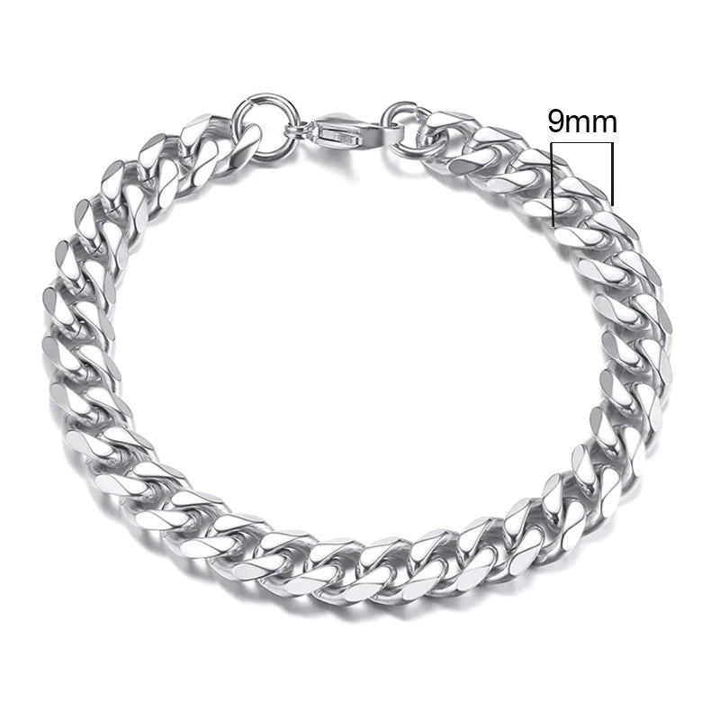 Bracciale Uomo Miami Curb Catena Grossa 3 A 11 Mm In Acciaio Inossidabile Cinturino Cubano Punk Classico
