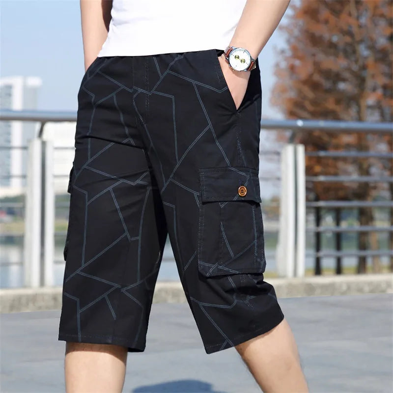 Pantaloncini Cargo Uomo Plus Size 6XL Lunghezza Al Ginocchio Cotone Elasticizzato Tasche Militari Bermuda Capri