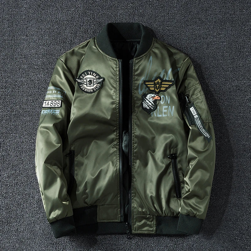 Giacca Bomber Invernale Da Uomo Reversibile Con Distintivo E Tasche Doppio Lato Per Motociclista Autunno
