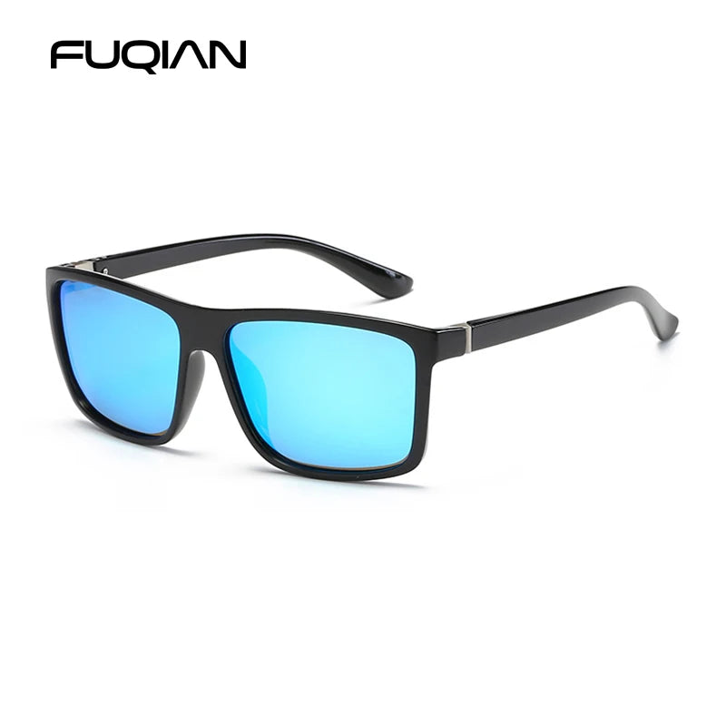 Occhiali Da Sole Polarizzati Quadrati Neri Classici Da Uomo Blu A Specchio Moda Unisex Vintage UV400