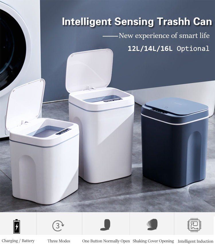 Bidone Spazzatura Elettrico 16 Litri Con Sensore Automatico Touchless Cucina Bagno Impermeabile Coperchio