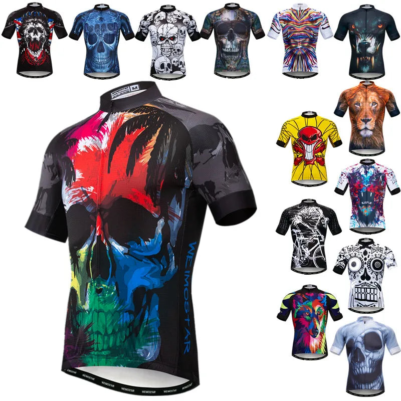 Jersey Da Ciclismo Uomo Skull Traspirante Estate Quick Dry Anti Sudore Riflettente Con Tasche MTB