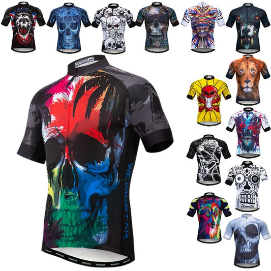 Jersey Da Ciclismo Uomo Skull Traspirante Estate Quick Dry Anti Sudore Riflettente Con Tasche MTB