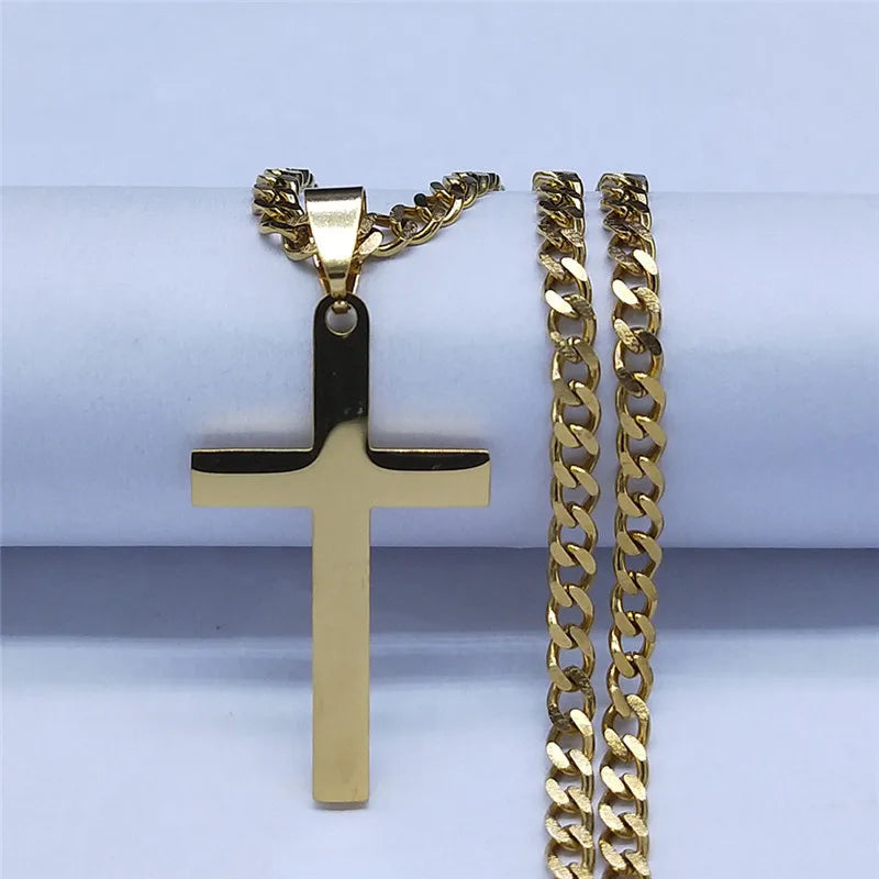 Collana A Catena Con Croce Gesù In Acciaio Inossidabile Oro Unisex Hip Hop Cristiano Gioielli