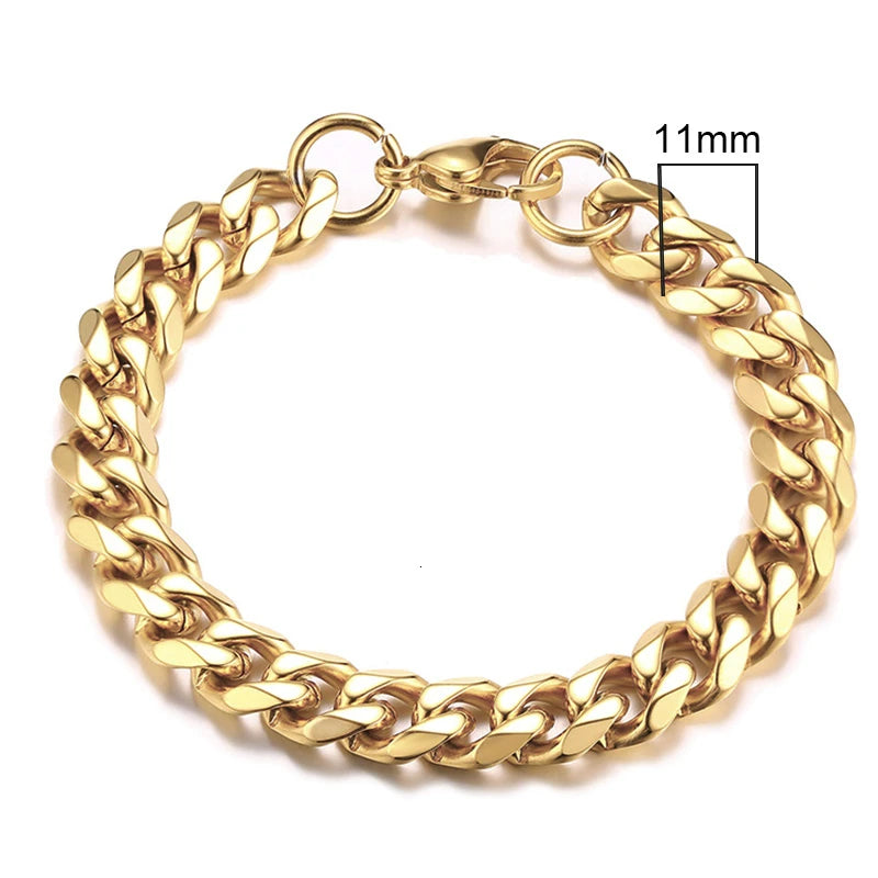 Bracciale Uomo Miami Curb Catena Grossa 3 A 11 Mm In Acciaio Inossidabile Cinturino Cubano Punk Classico