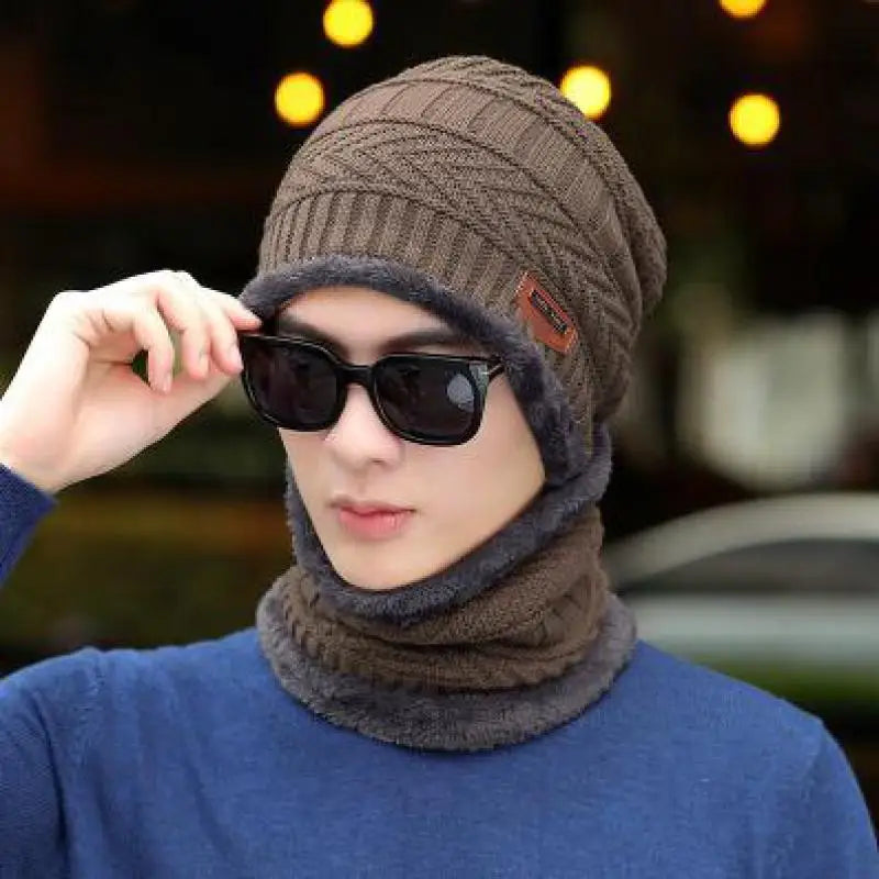 Set Invernale Cappello A Cuffia Unisex Lana Lavorata A Maglia Con Sciarpa Passamontagna Maschera