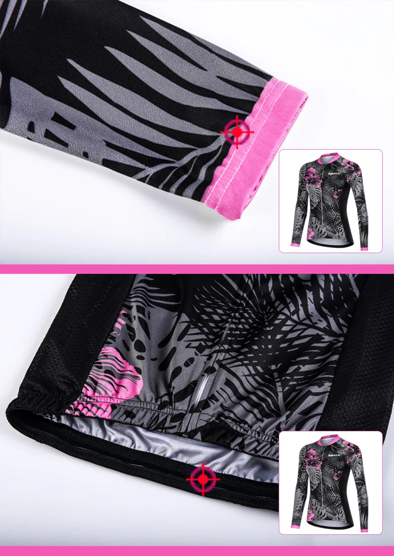 Mieyco Completo Ciclismo Donna Set Maglie a Maniche Lunghe in Poliestere Protezione UV Jersey