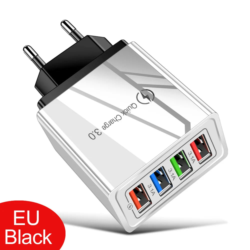 Caricatore USB 3A a 4 Porte Da Muro Con Spina EU US Integrata Per iPhone 16 Pro Ricarica Veloce