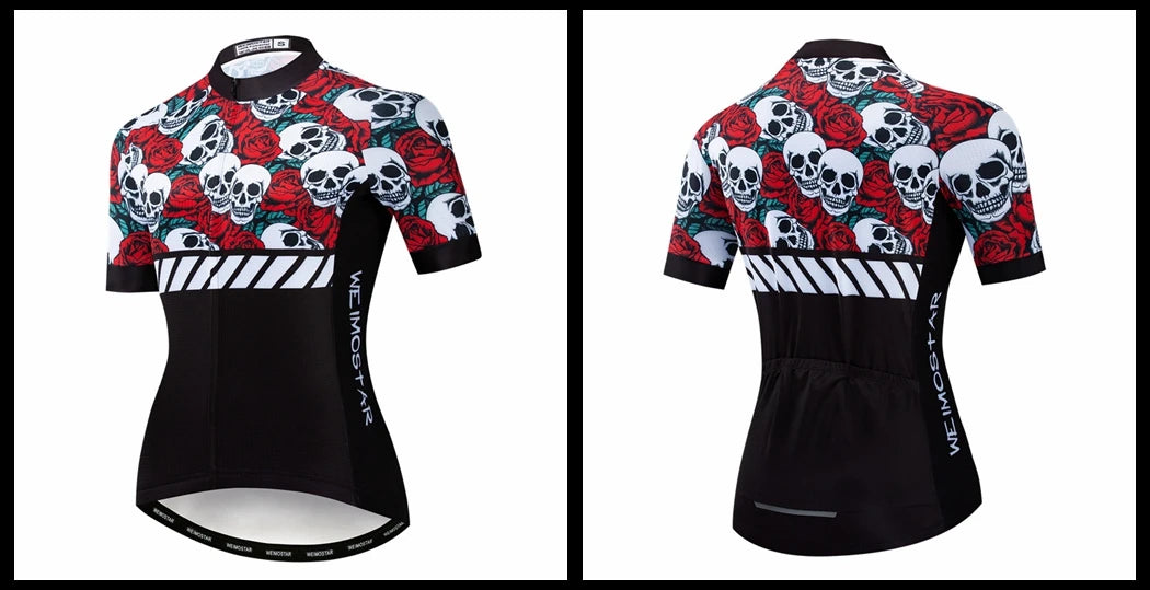 Weimostar Pro Maglia Da Ciclismo Donna Skull Traspirante Con Tasche Riflettente Quick Dry Estate MTB
