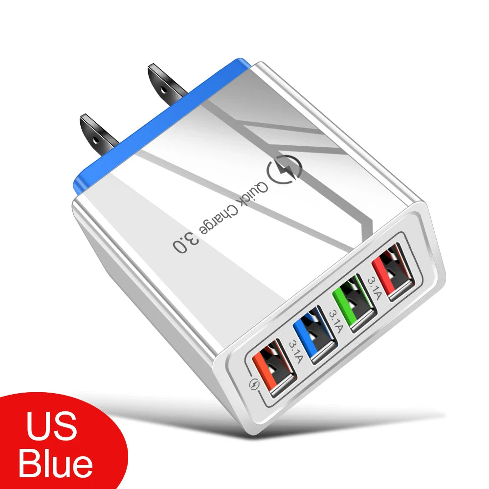 Caricatore USB 3A a 4 Porte Da Muro Con Spina EU US Integrata Per iPhone 16 Pro Ricarica Veloce