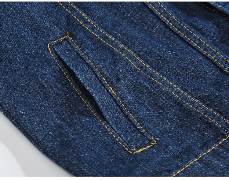 Capospalla Uomo Slim Fit Denim Blu Scuro Con Maniche Lunghe Tasche Giacca Jeans Classica