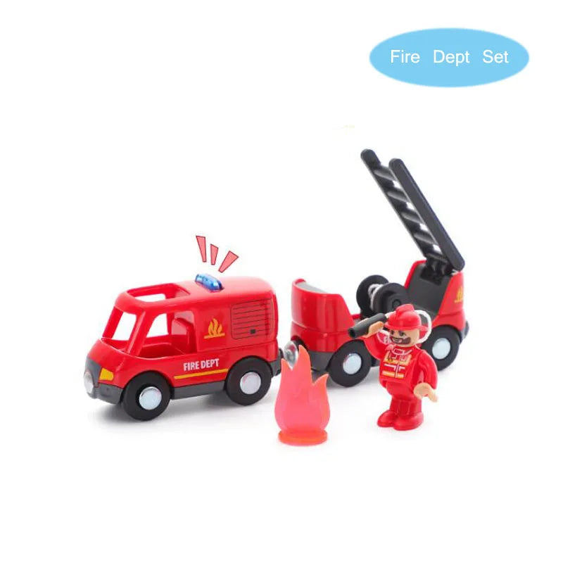 Nuovo Treno Magnetico Per Bambini Con Camion Pompieri Ambulanza Polizia Compatibile Brio In Legno
