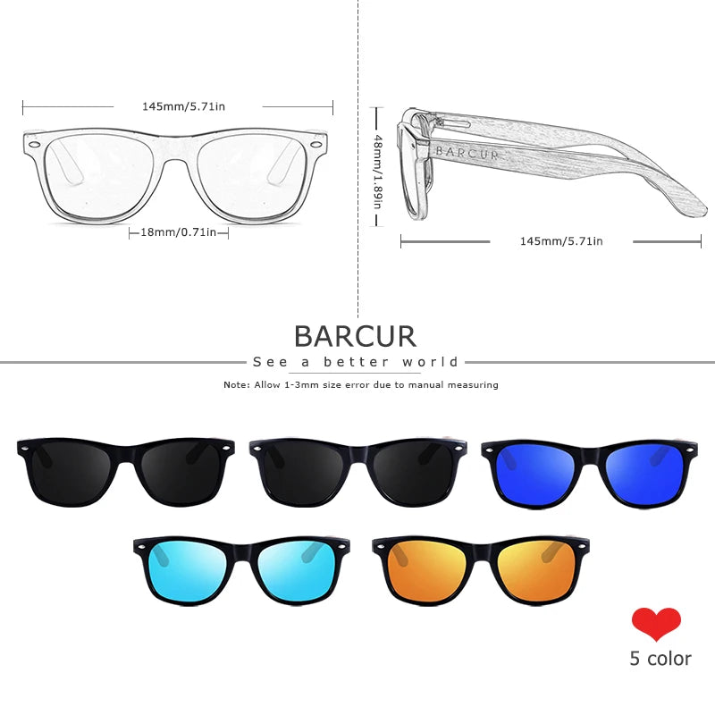 Occhiali Da Sole In Legno BARCUR Uomo Polarizzati UV400 Protezione Totale Scatola Originale