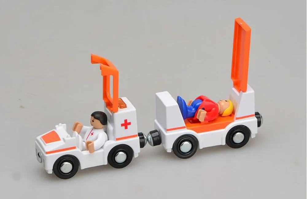 Nuovo Treno Magnetico Per Bambini Con Camion Pompieri Ambulanza Polizia Compatibile Brio In Legno