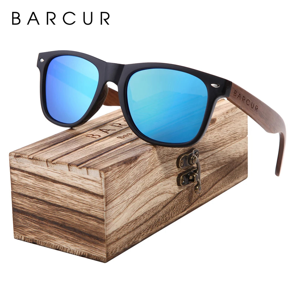 Occhiali Da Sole In Legno BARCUR Uomo Polarizzati UV400 Protezione Totale Scatola Originale